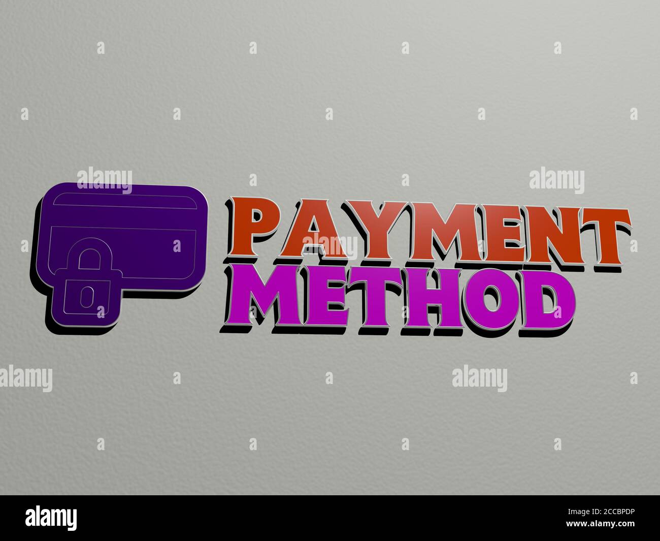 3D representation of payment method with icon on the wall and text ...