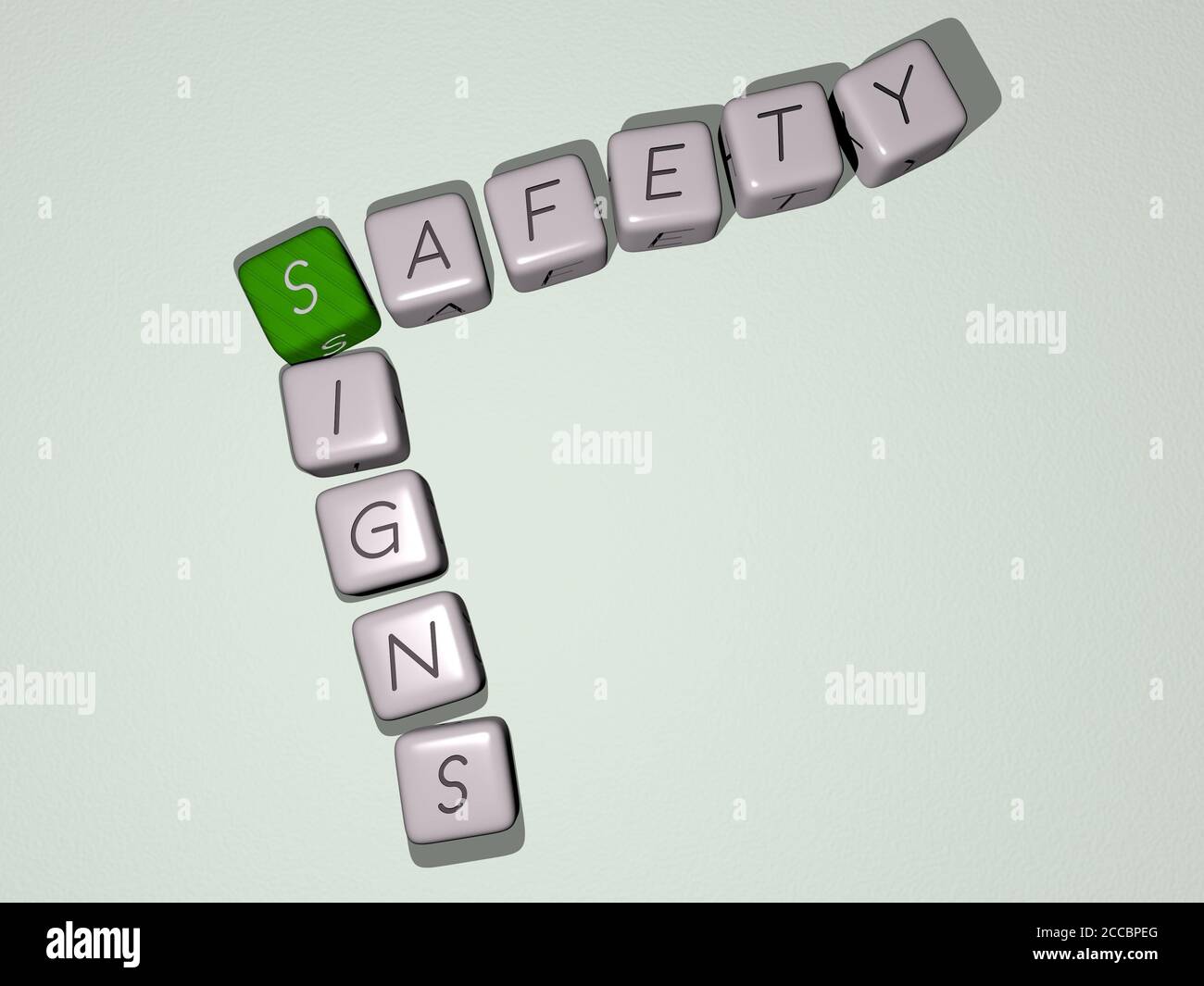 safety signs crossword by cubic dice letters, 3D illustration Stock