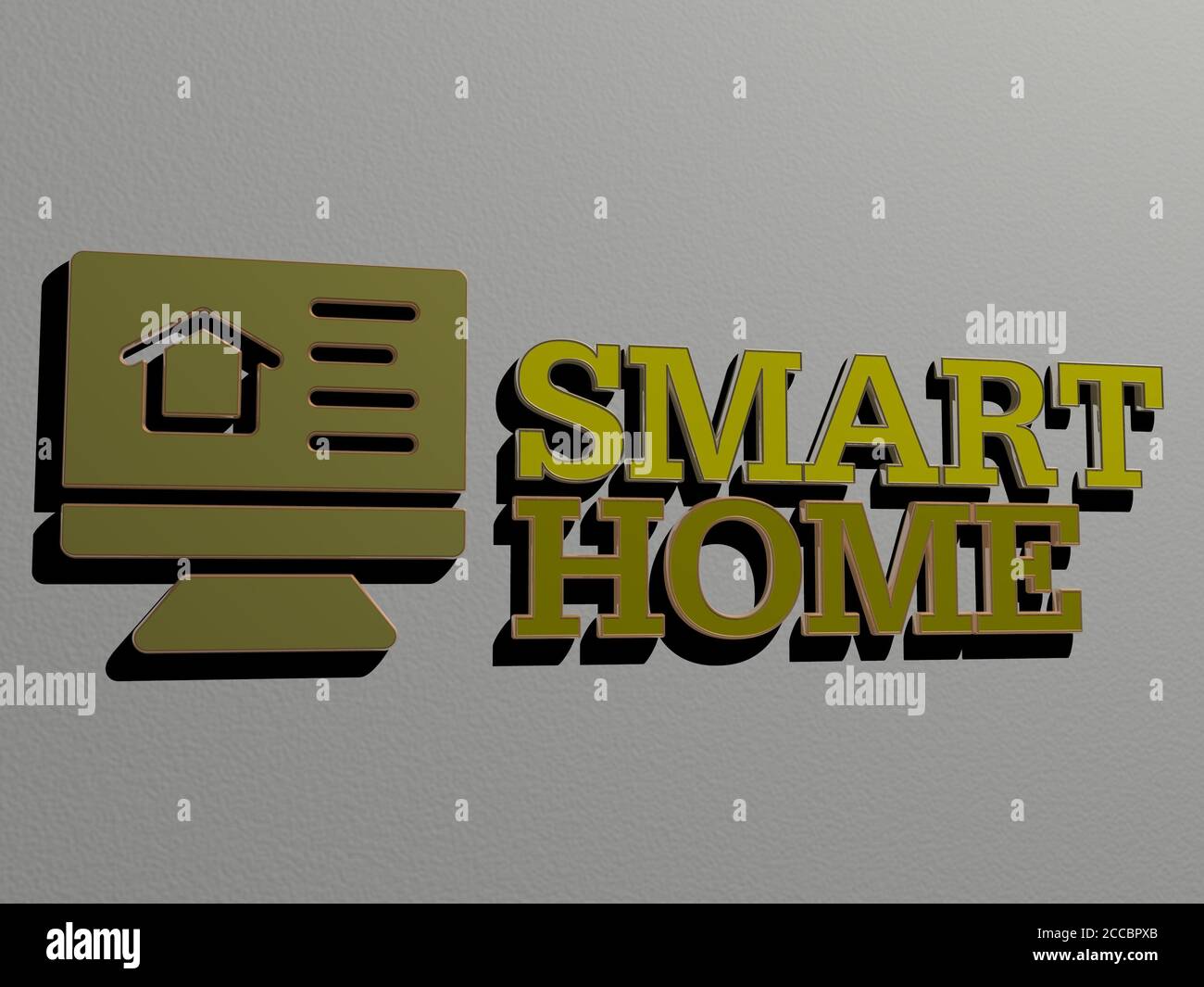 SMART HOME icon and text on the wall, 3D illustration Stock Photo