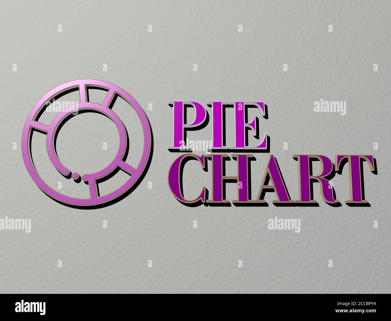 pie chart icon and text on the wall, 3D illustration Stock Photo - Alamy