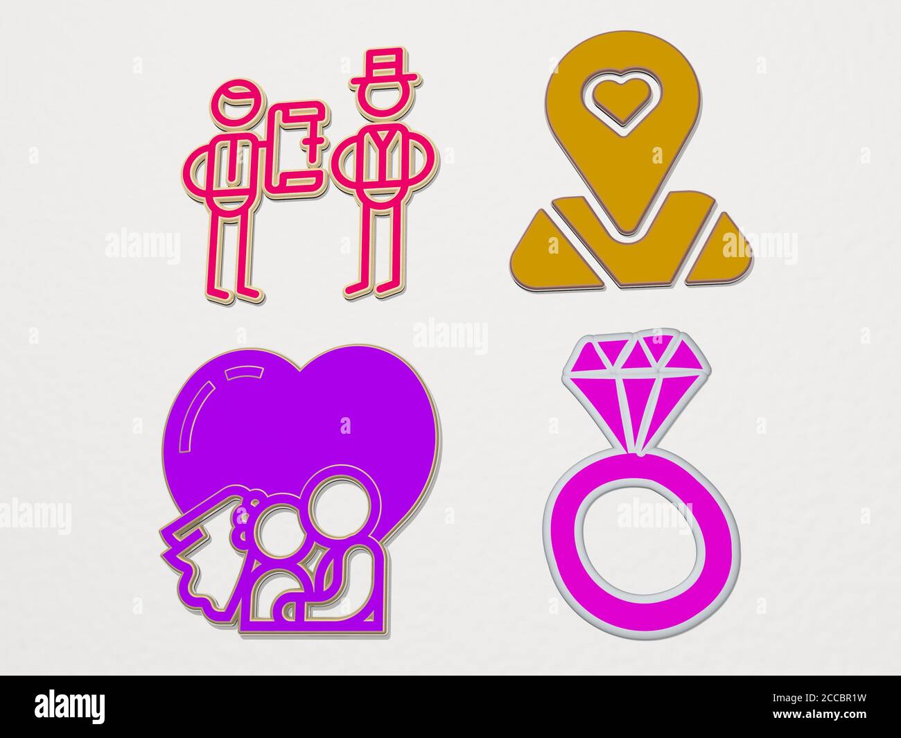 WEDDING 4 icons set, 3D illustration Stock Photo - Alamy