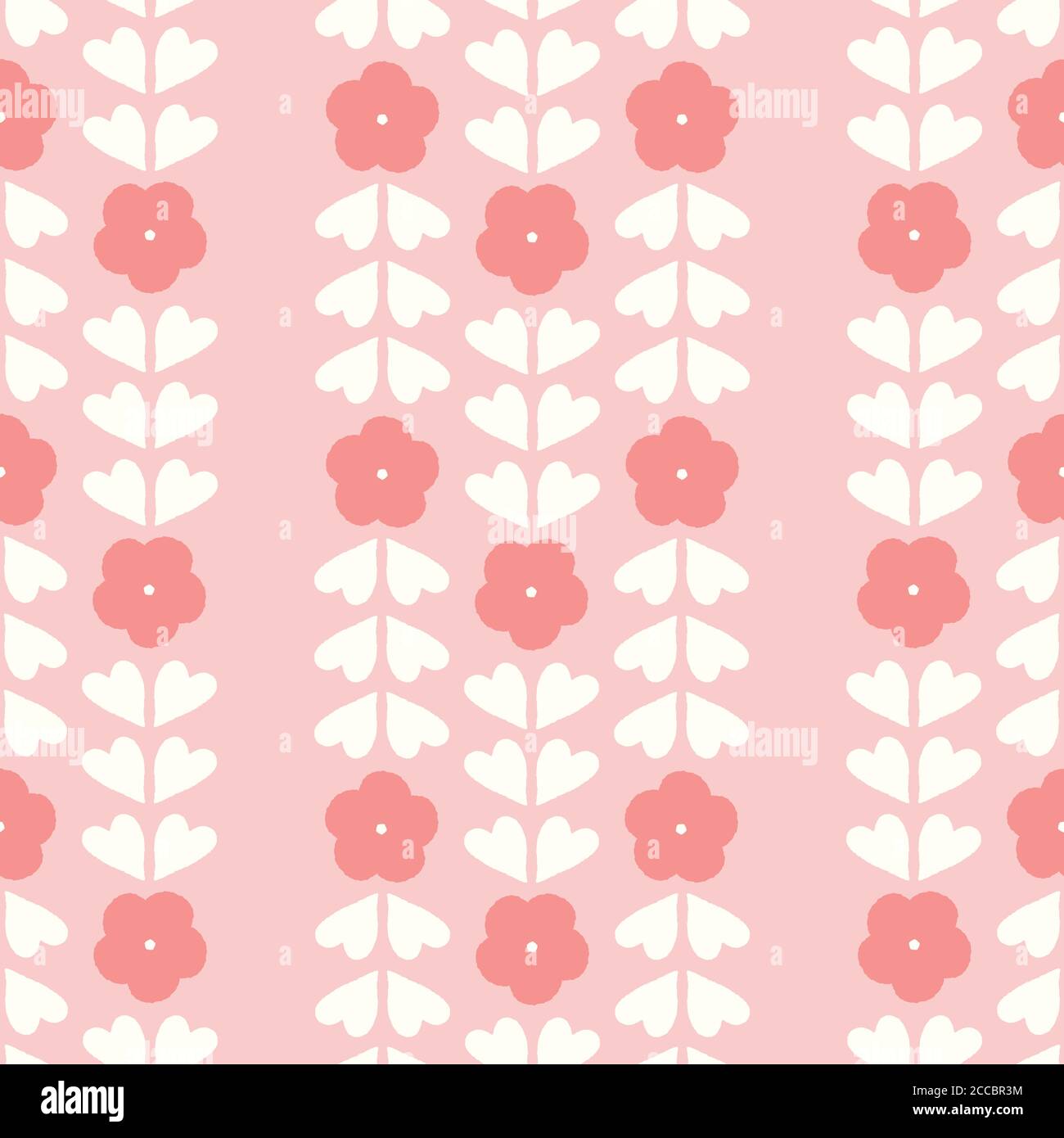 Floral stripe pattern . Pretty Vector seamless repeat of pink