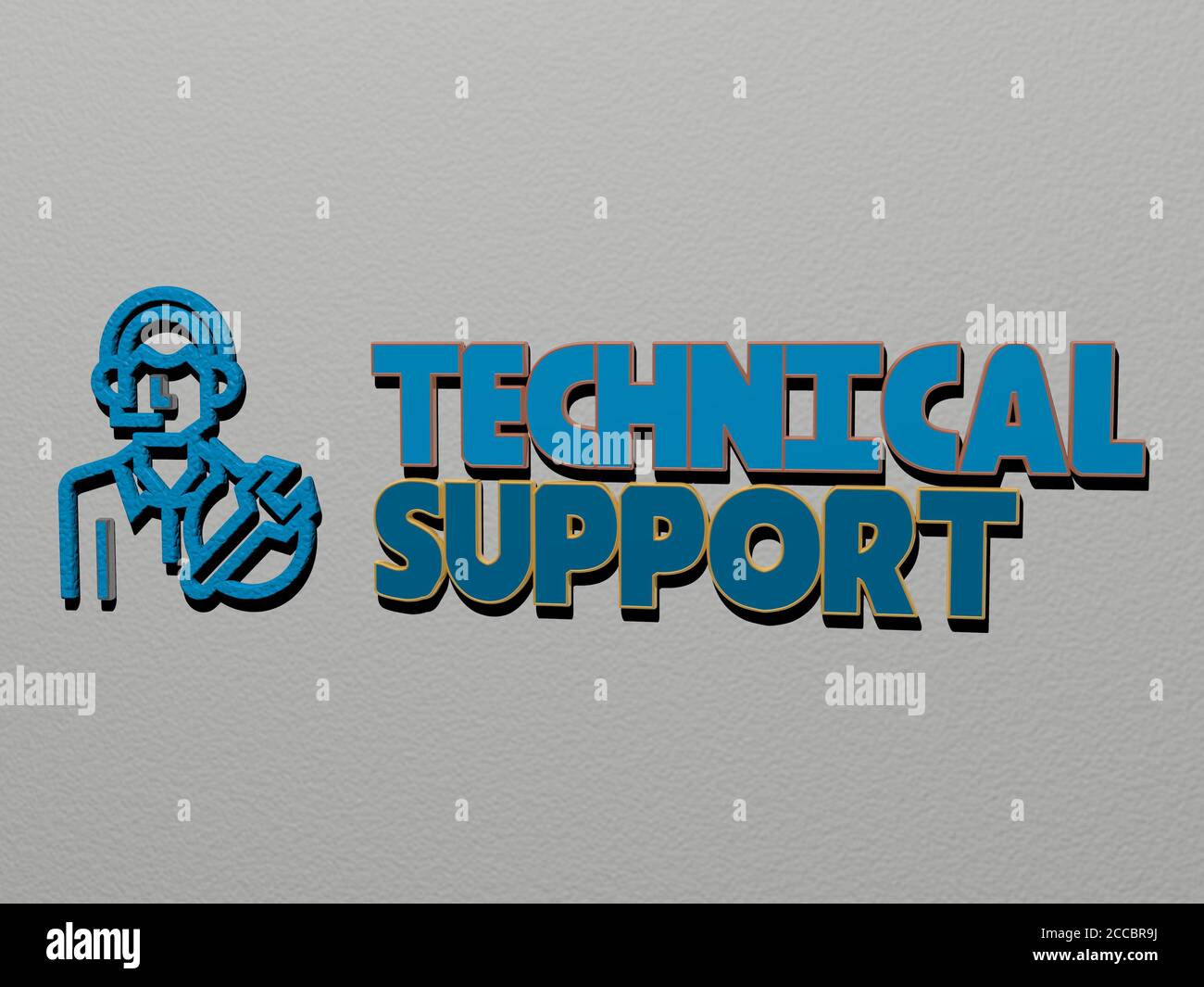 technical support icon and text on the wall, 3D illustration Stock ...