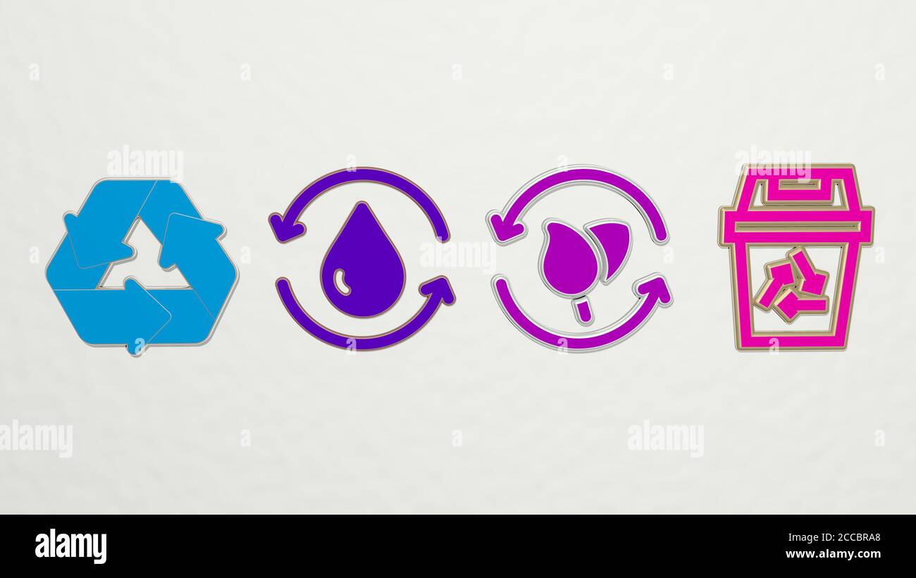 RECYCLING 4 icons set, 3D illustration Stock Photo - Alamy