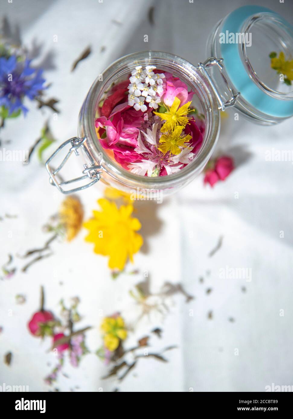 Fresh aromatic medicinal herbs in a glass container Stock Photo Alamy