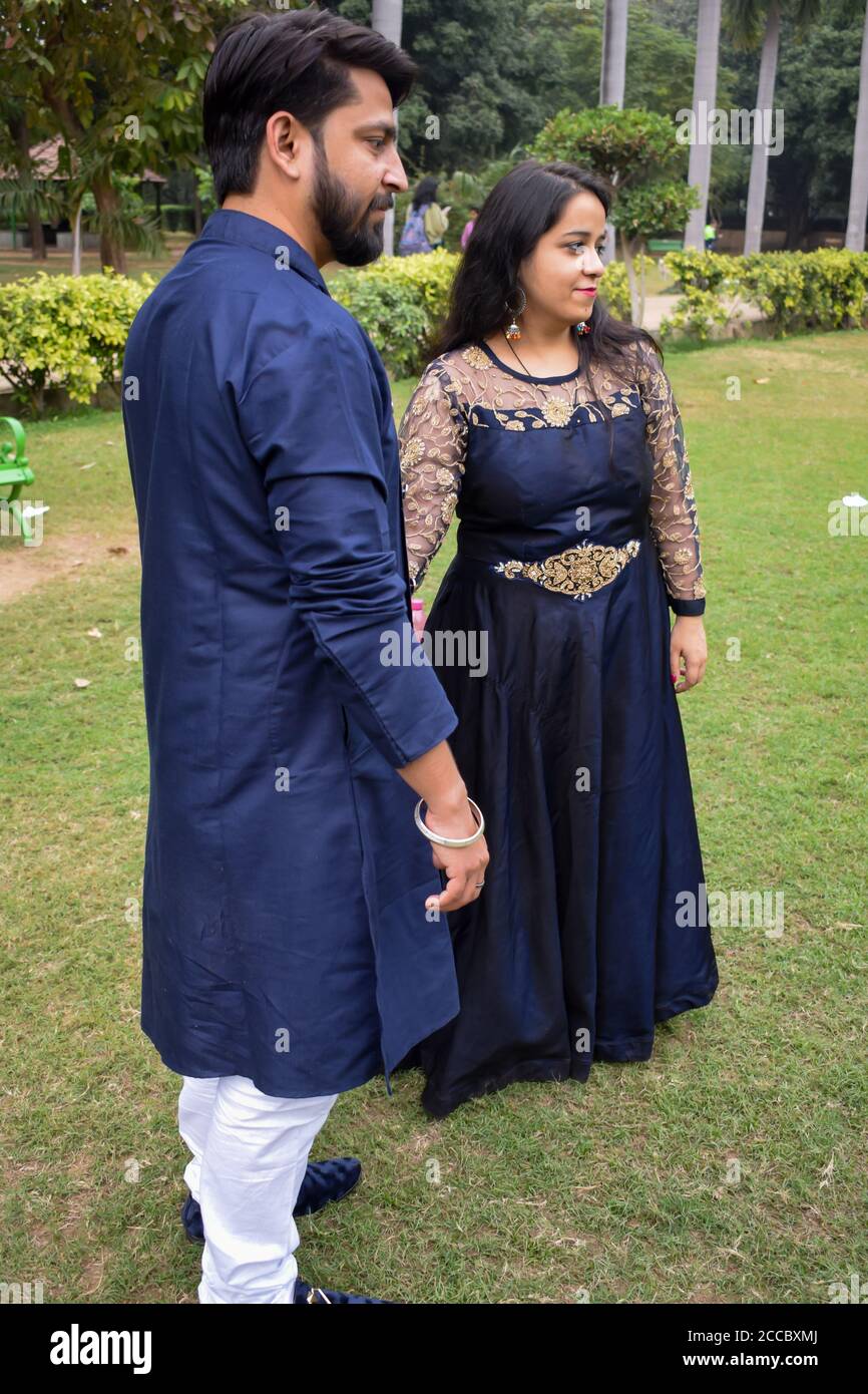 New Delhi India – November 25 2019 : A couple pose for Pre Wedding shoot inside Lodhi Garden Delhi, a popular tourist landmark in New Delhi India, for Stock Photo
