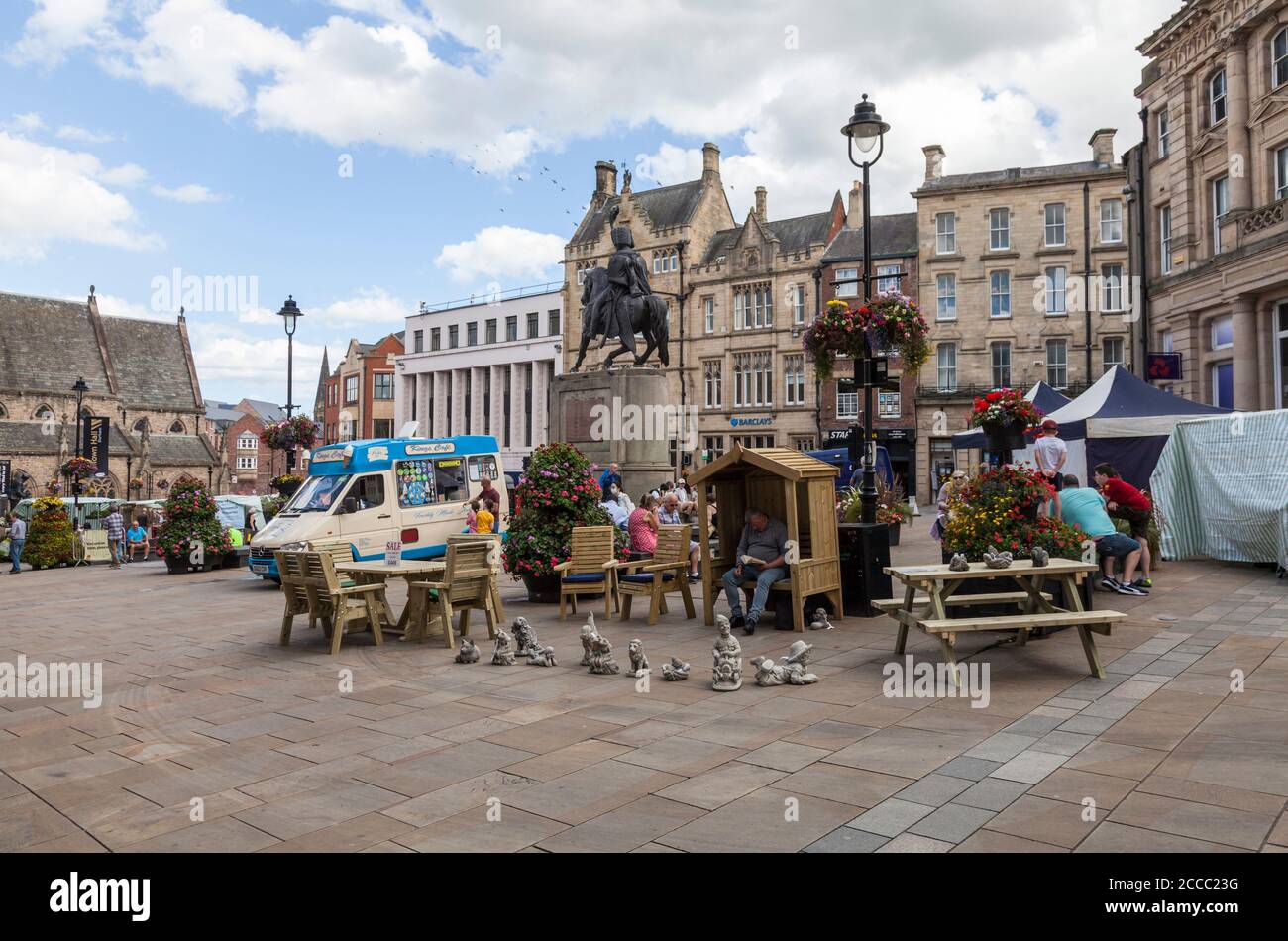 Durham city centre on a market day in north east England Stock Photo