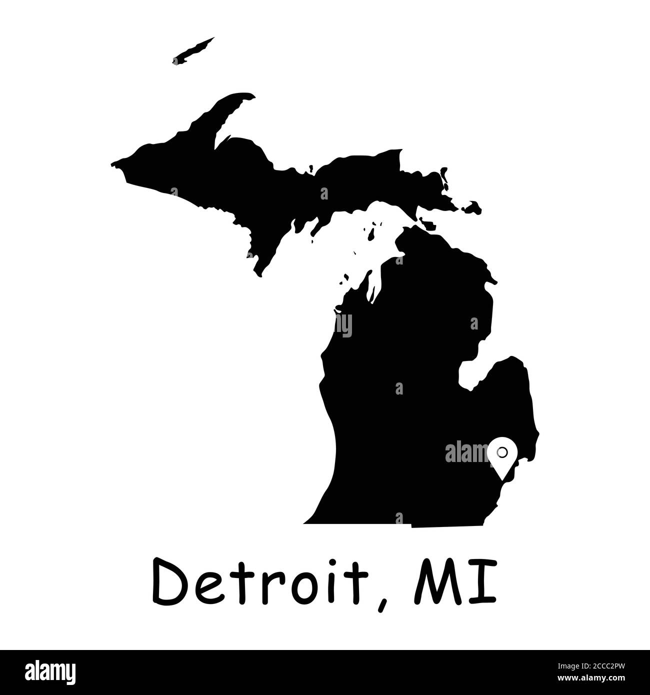 Detroit on Michigan State Map Detailed MI State Map with Location Pin on Detroit City Black Detroit on Michigan State Map Detailed MI State Map with Location Pin on Detroit City Black