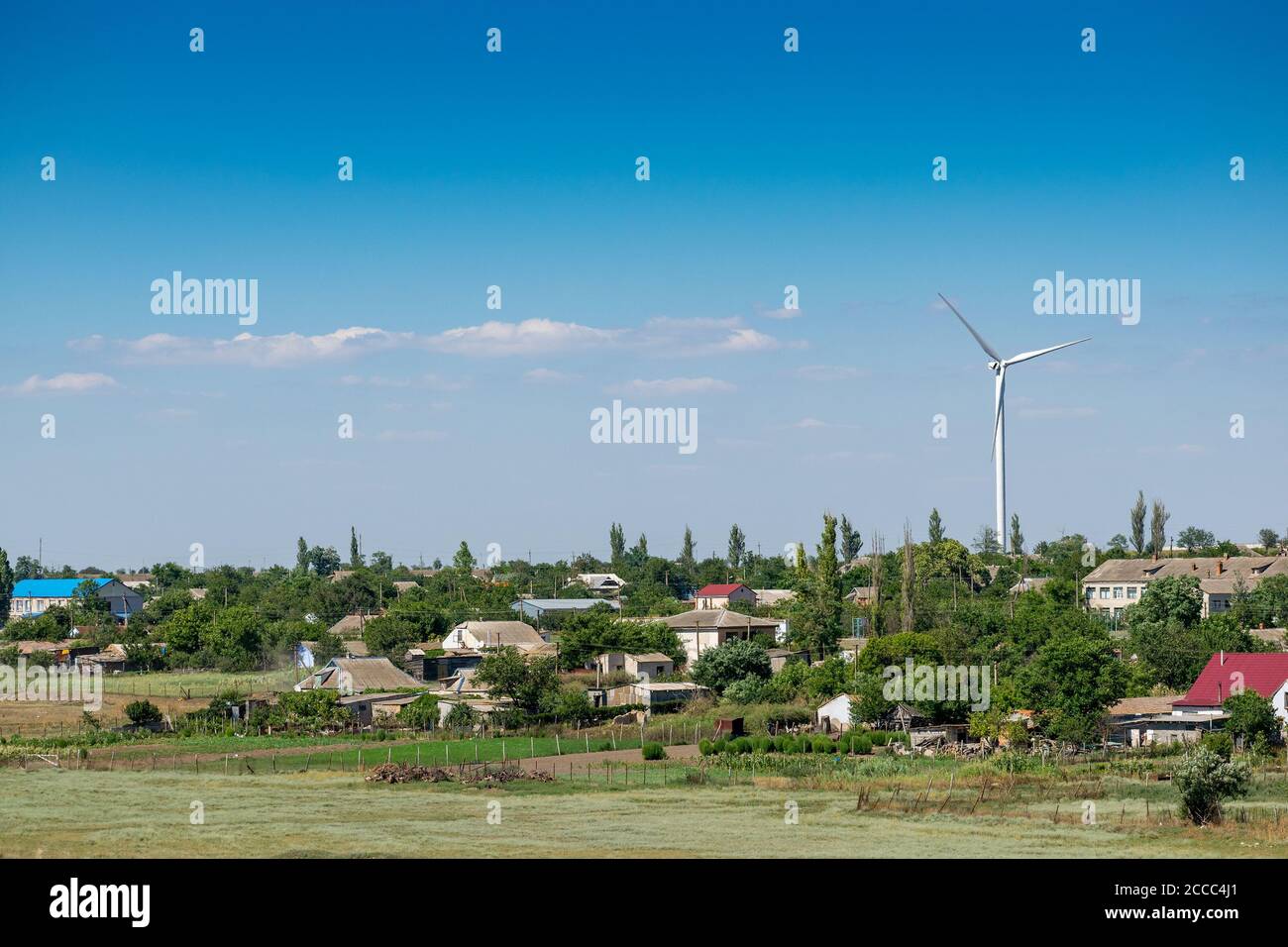 Wind turbines on the hill in the rural area landscape Stock Photo - Alamy