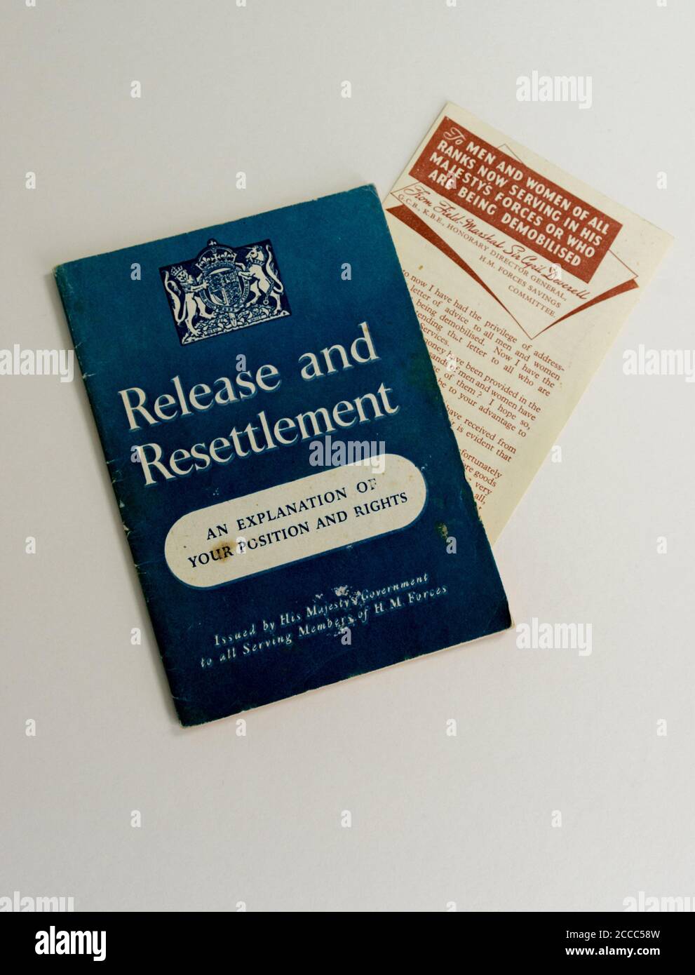 Release and Resettlement documentation issued to an airman leaving the Royal Air Force at the end of WW2. Stock Photo