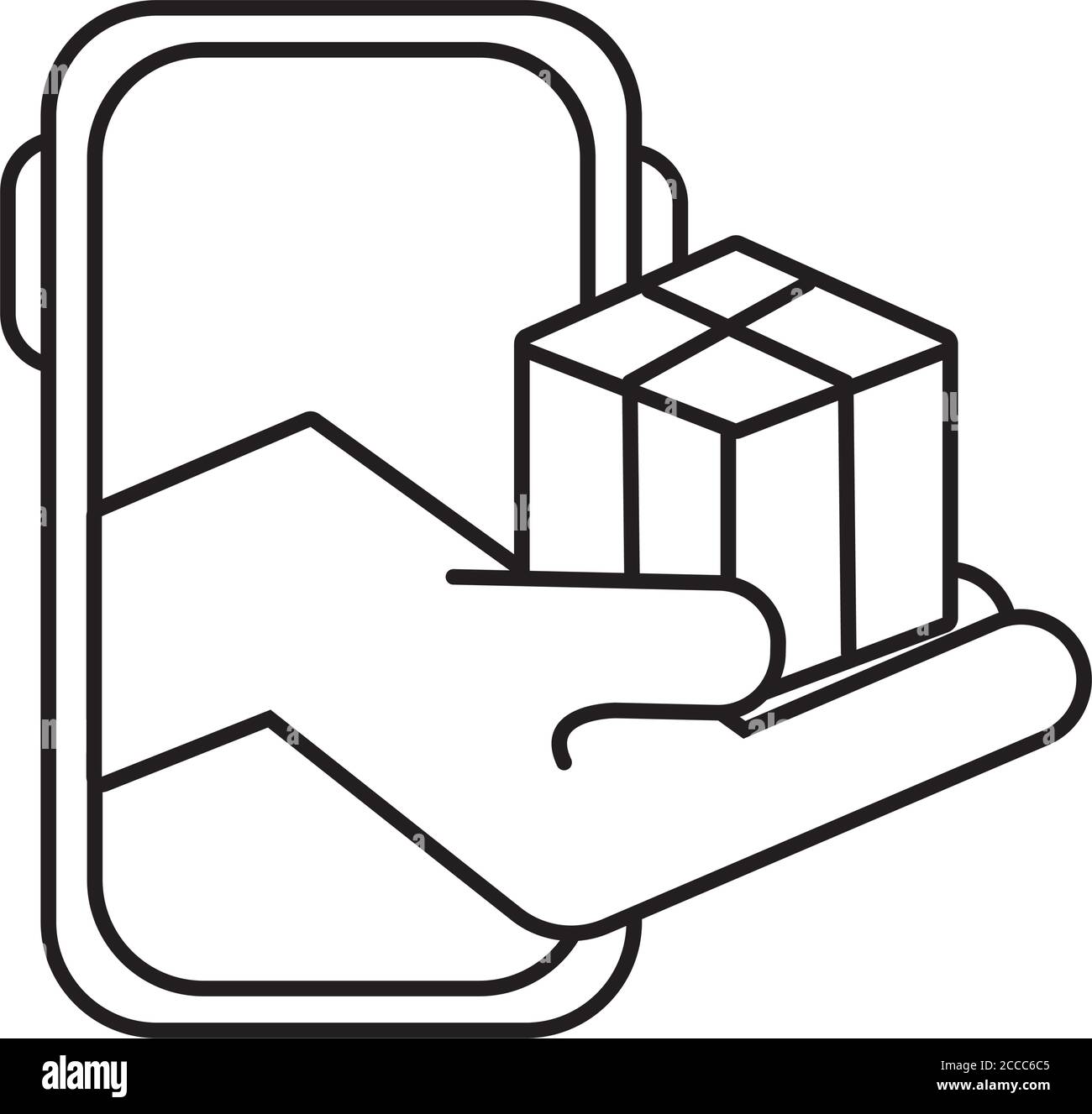 smartphone with box carton delivery service line style icon vector ...