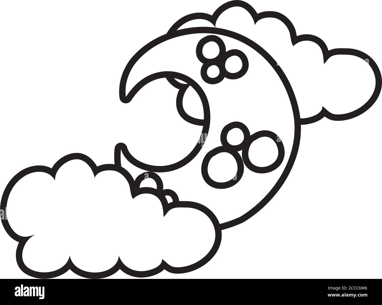 crescent moon and clouds line style icon vector illustration design ...