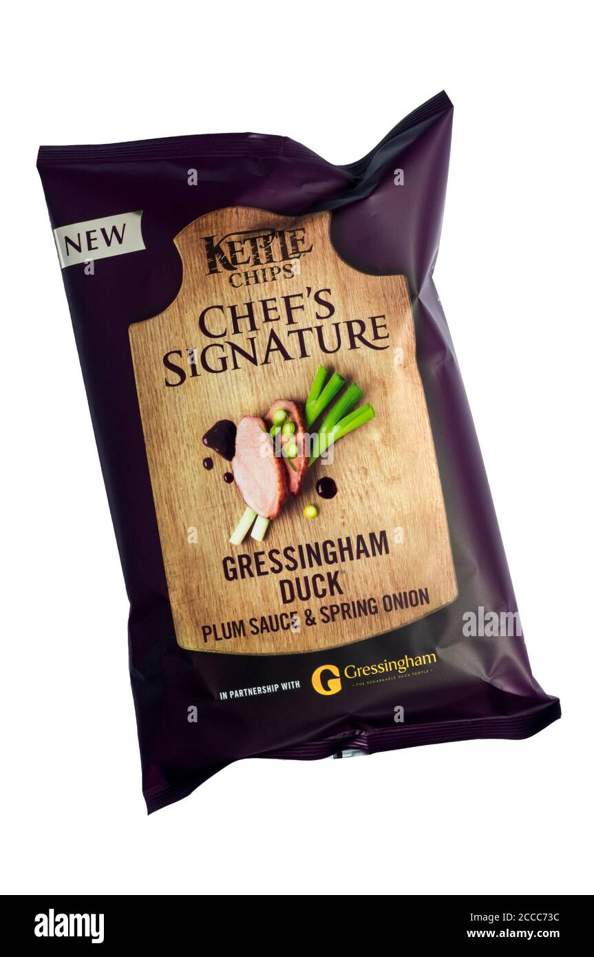 A packet of Gressingham duck plum sauce & spring onion flavoured potato