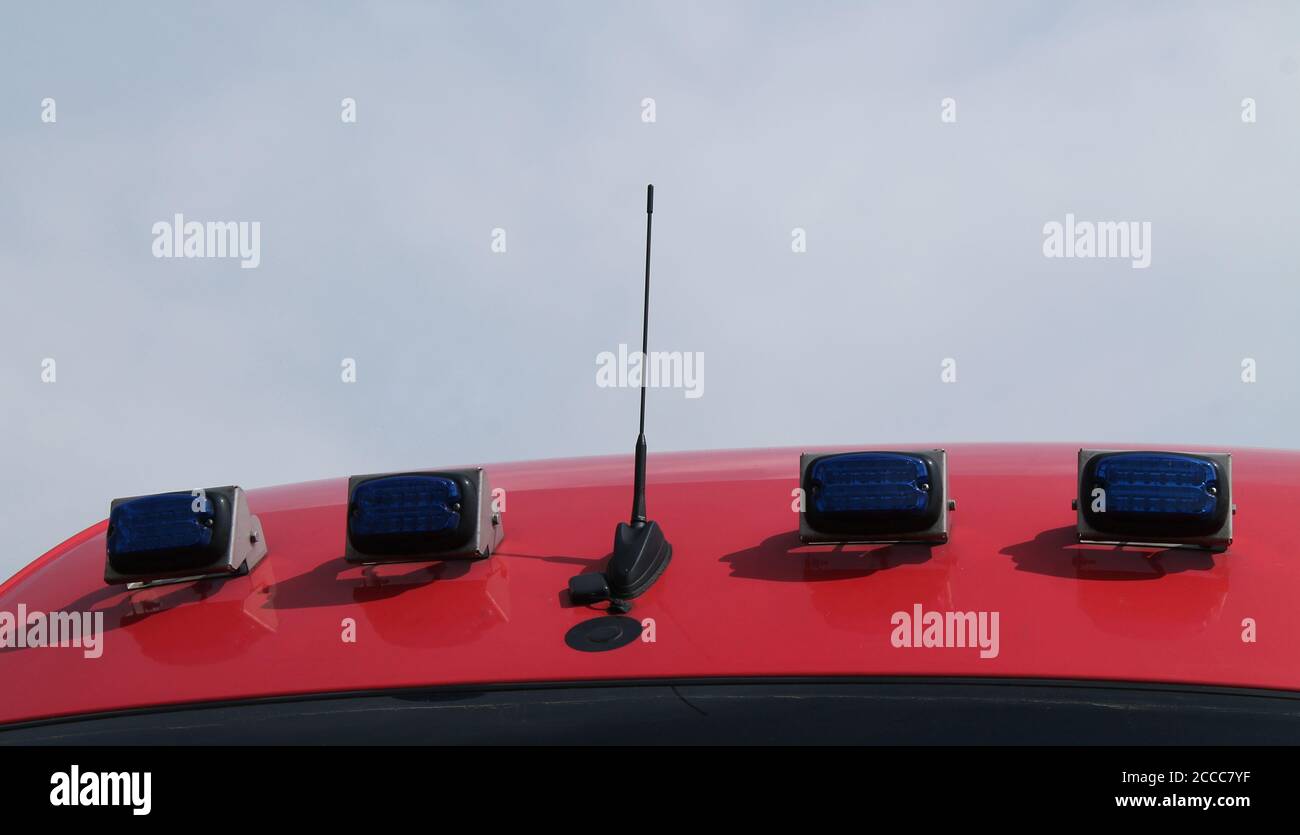 The Blue Emergency Lights on a Fire and Rescue Vehicle Stock Photo Alamy