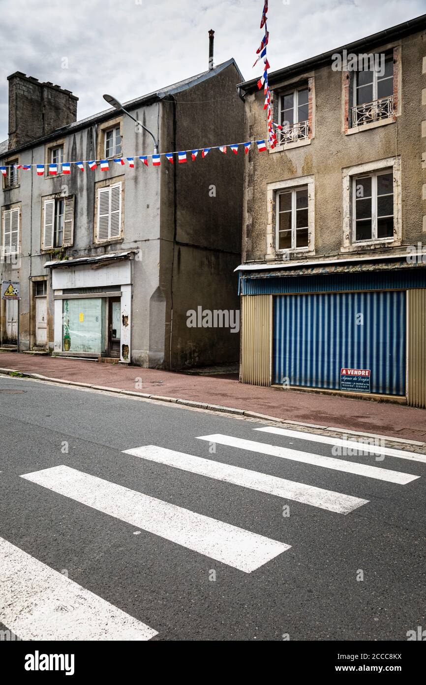 Closed down shops in Saint-Sauveur-le-Vicomte, Manche, Normandy Stock Photo