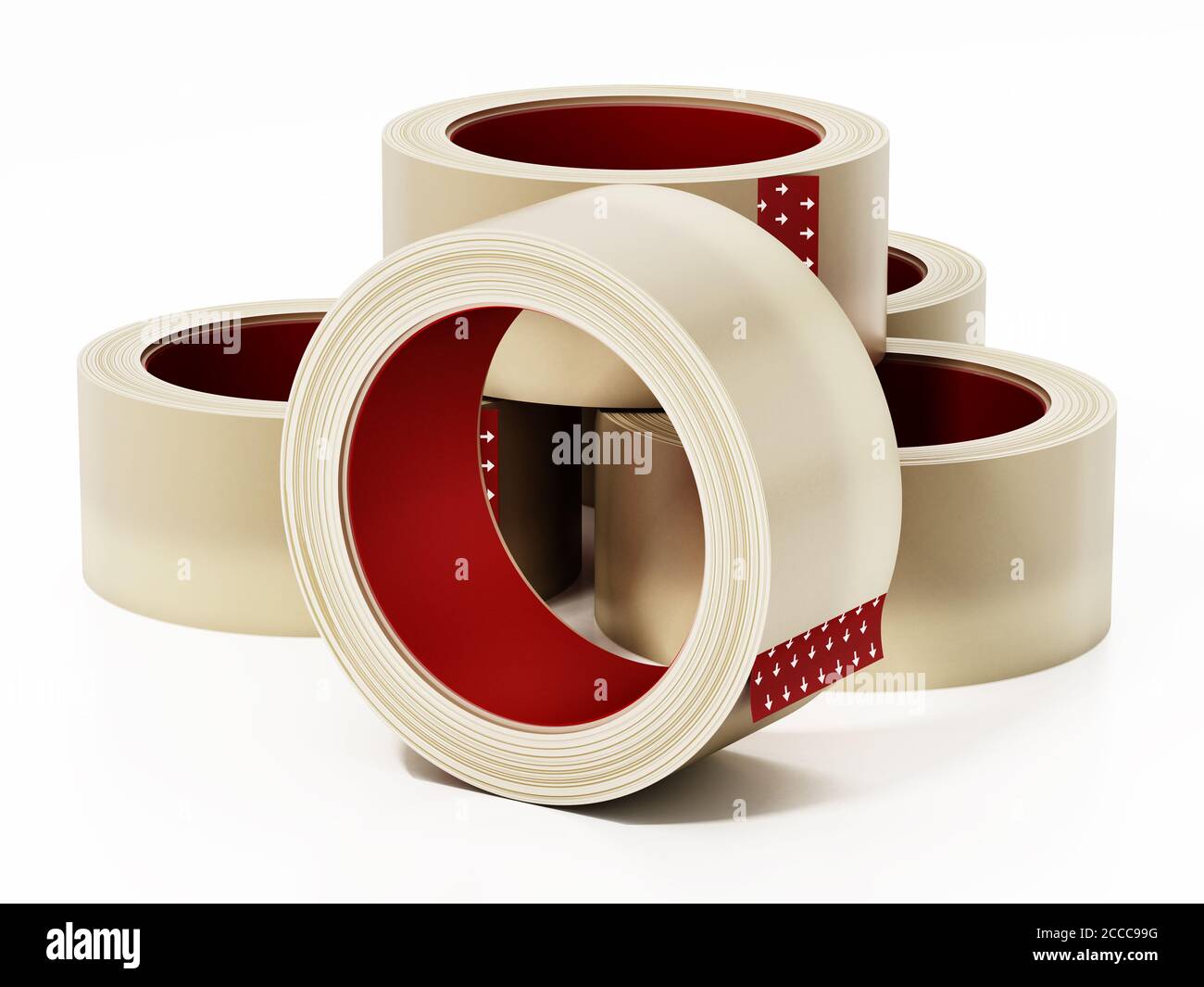 Adhesive clear tapes isolated on white background. 3D illustration