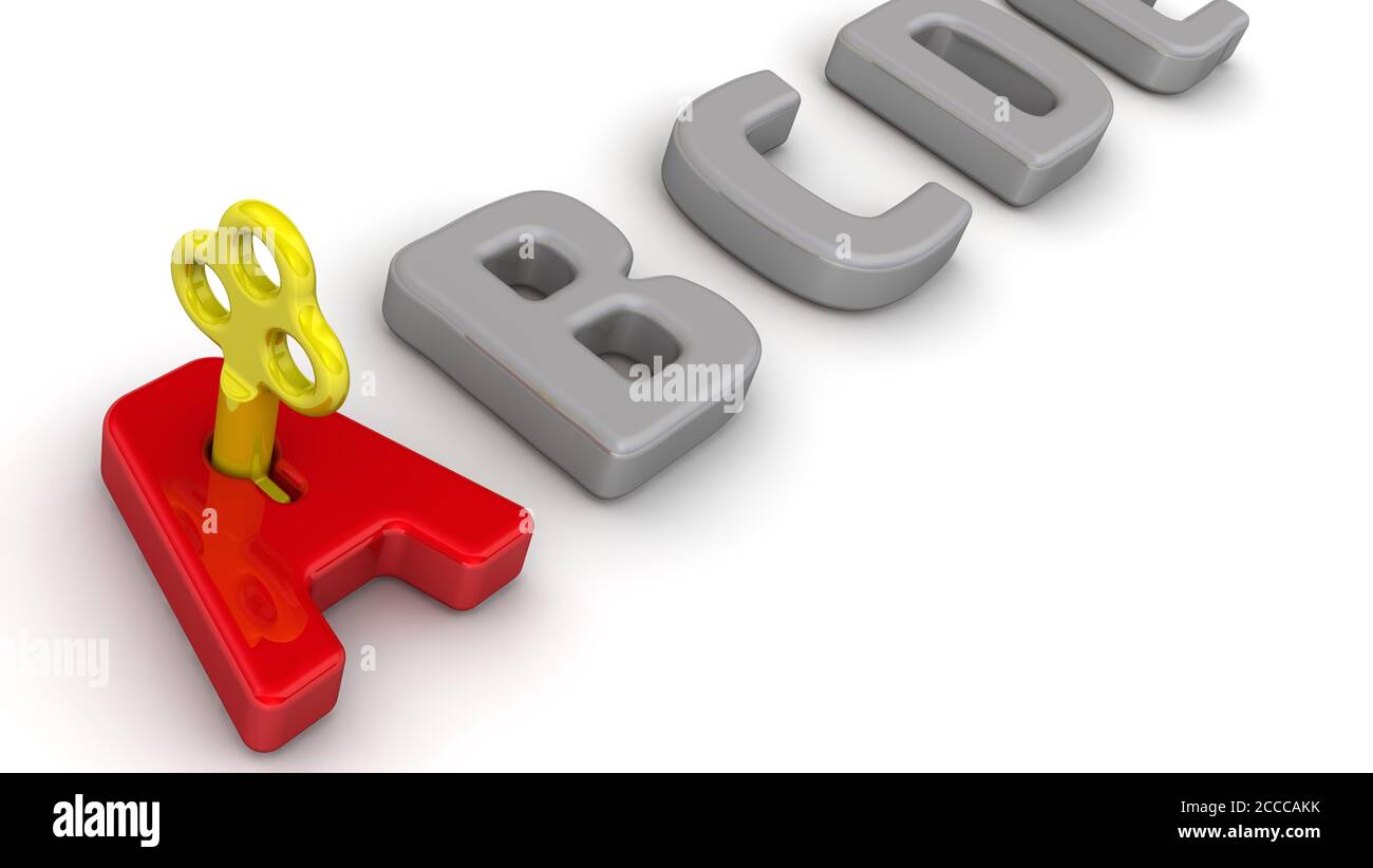 The key of knowledge. Golden key in a red letter 