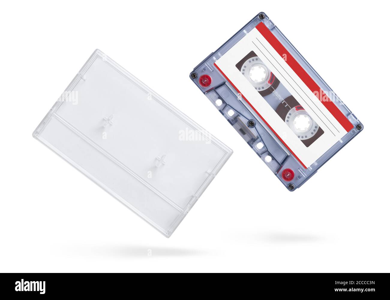 Old audio tape compact cassette with box isolated on white background ...