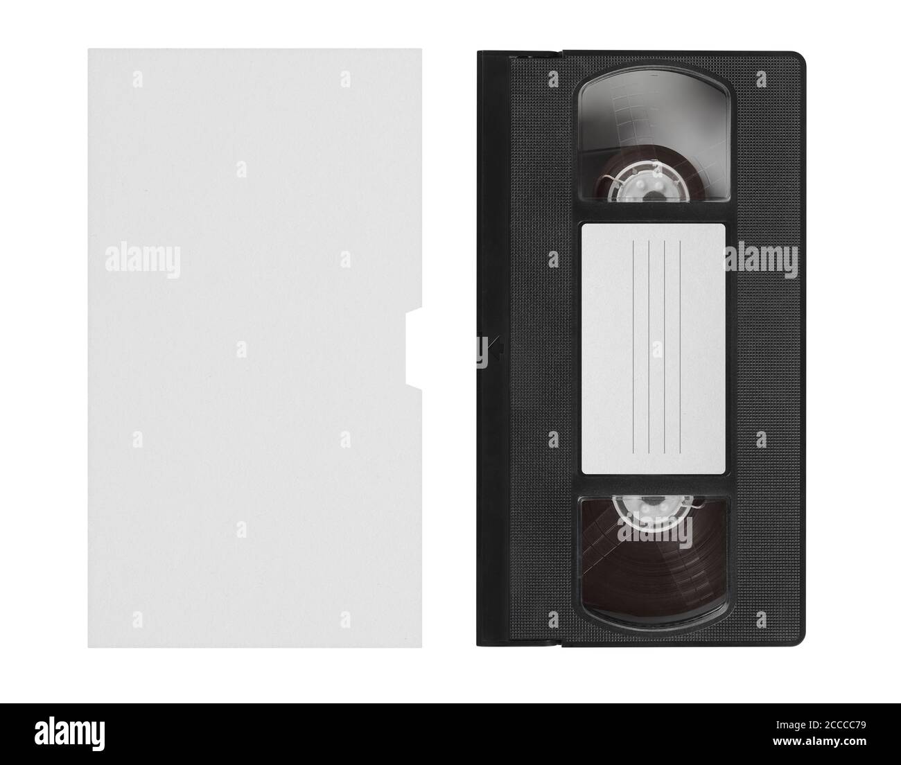 Blank VHS video tape mockup. Analog movie cassette box with copy space
