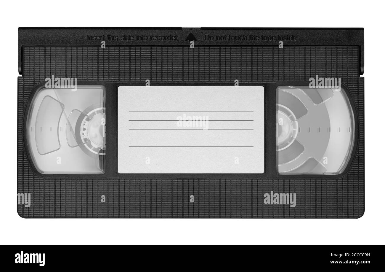 Video cassette in cover, videotape isolated on white background with clipping path. Top view