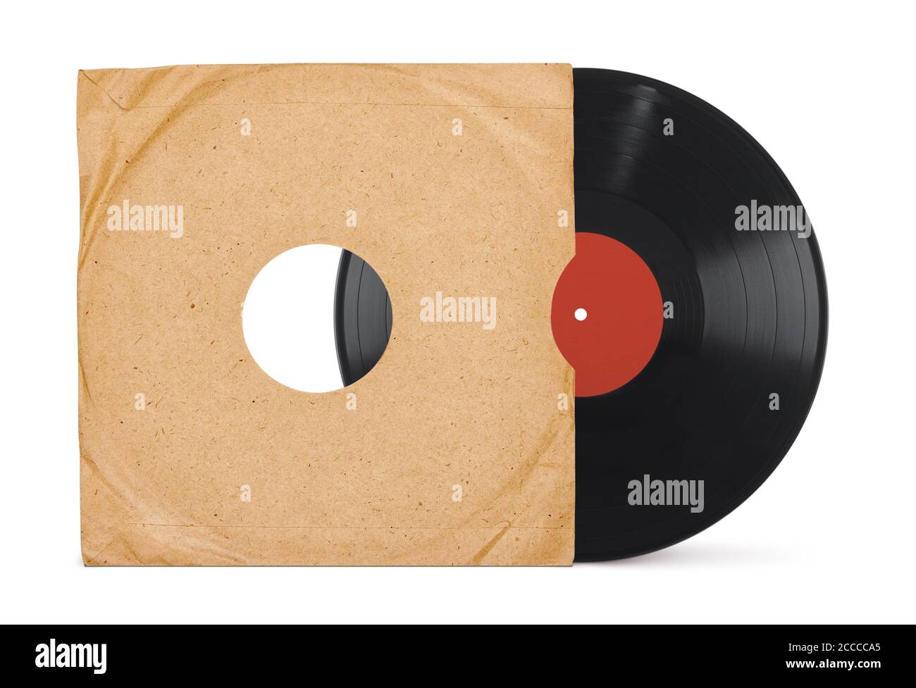 Old vinyl record and cover mockup front view isolated on white with ...