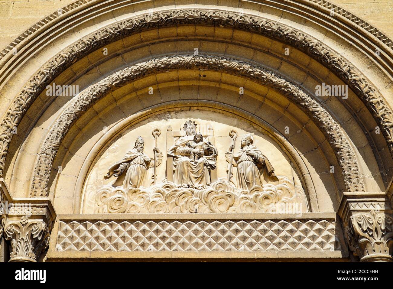 France.  Gard (30) Uzes. Pediment of Saint Theodorit Cathedral Stock Photo