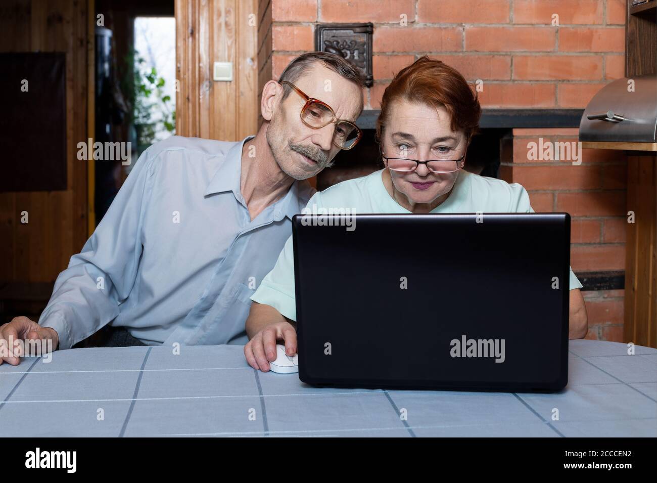 Senior couple with laptop and modern technologies. Internet surfing Stock Photo