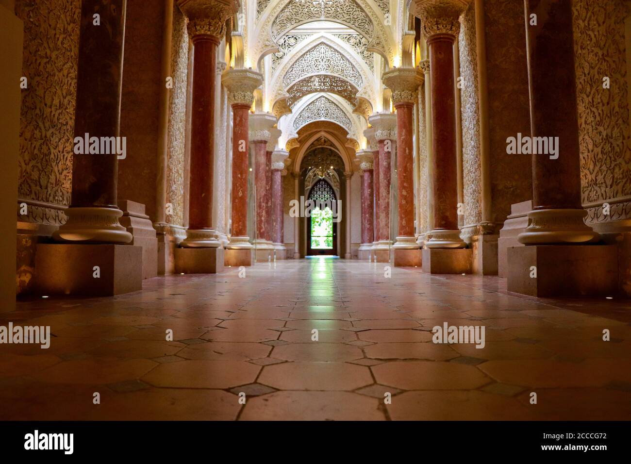 Amazing palace interior with a window to the garden in background.  Monserrate Palace in Sintra, Portugal Stock Photo - Alamy