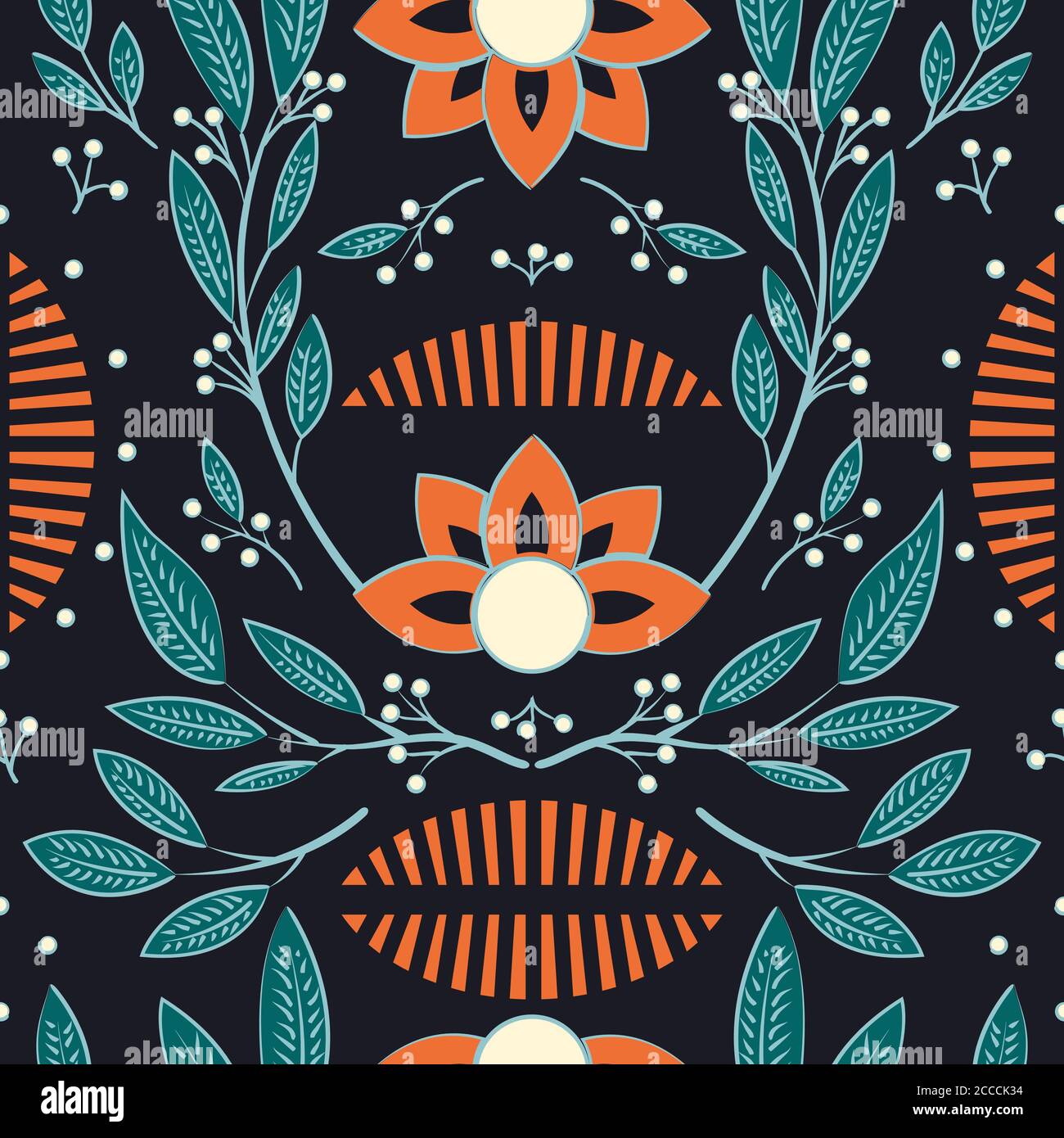 Seamless pattern design with hand drawn flowers and floral elements ...