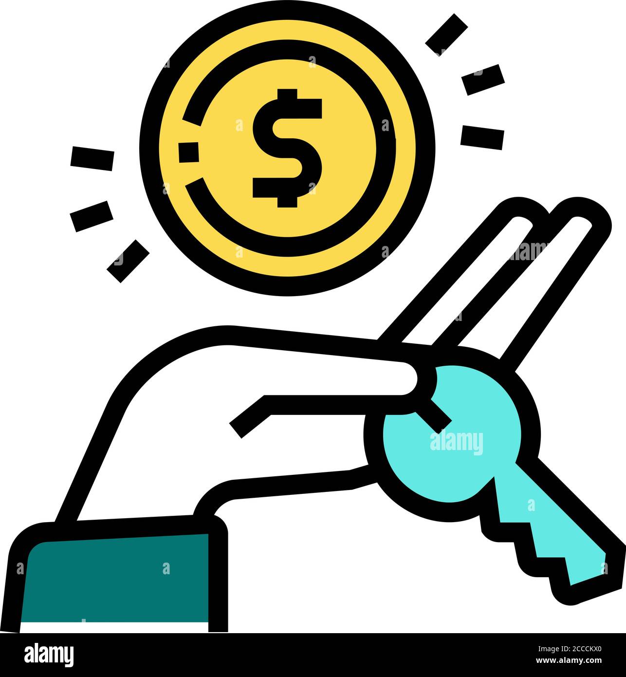 hand holding house key and coin color icon vector illustration Stock ...