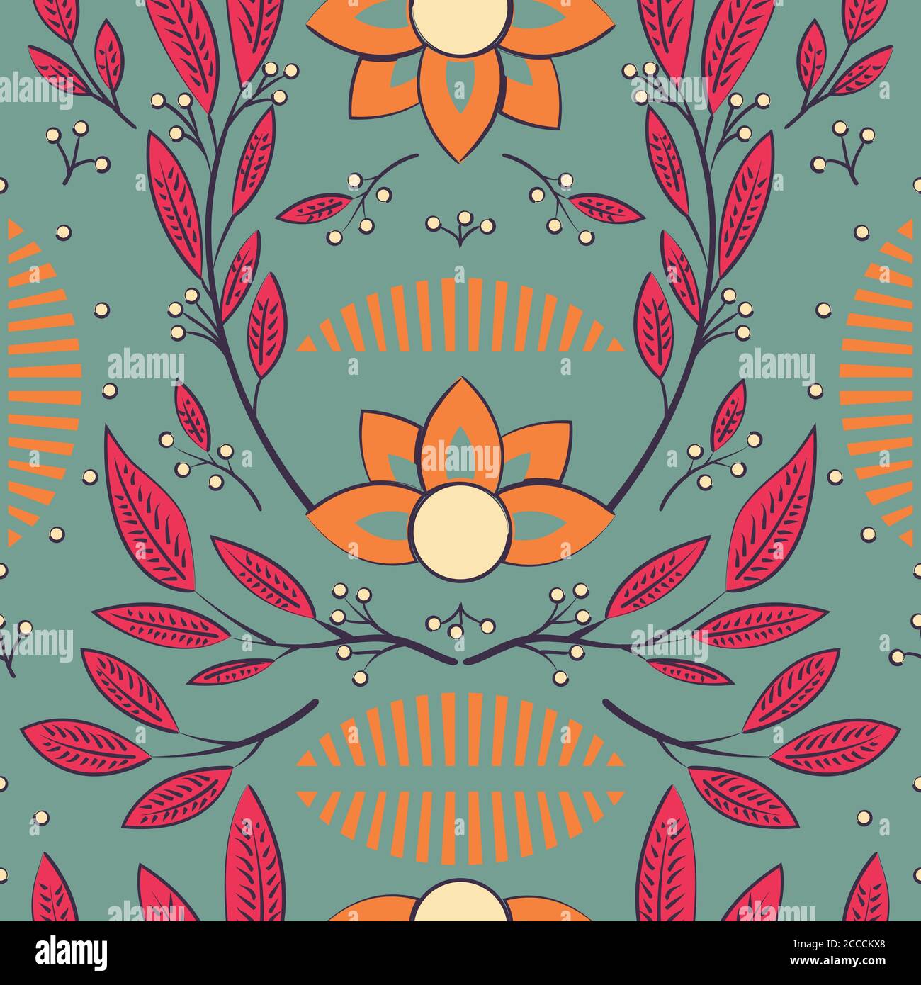 Seamless pattern design with hand drawn flowers and floral elements ...