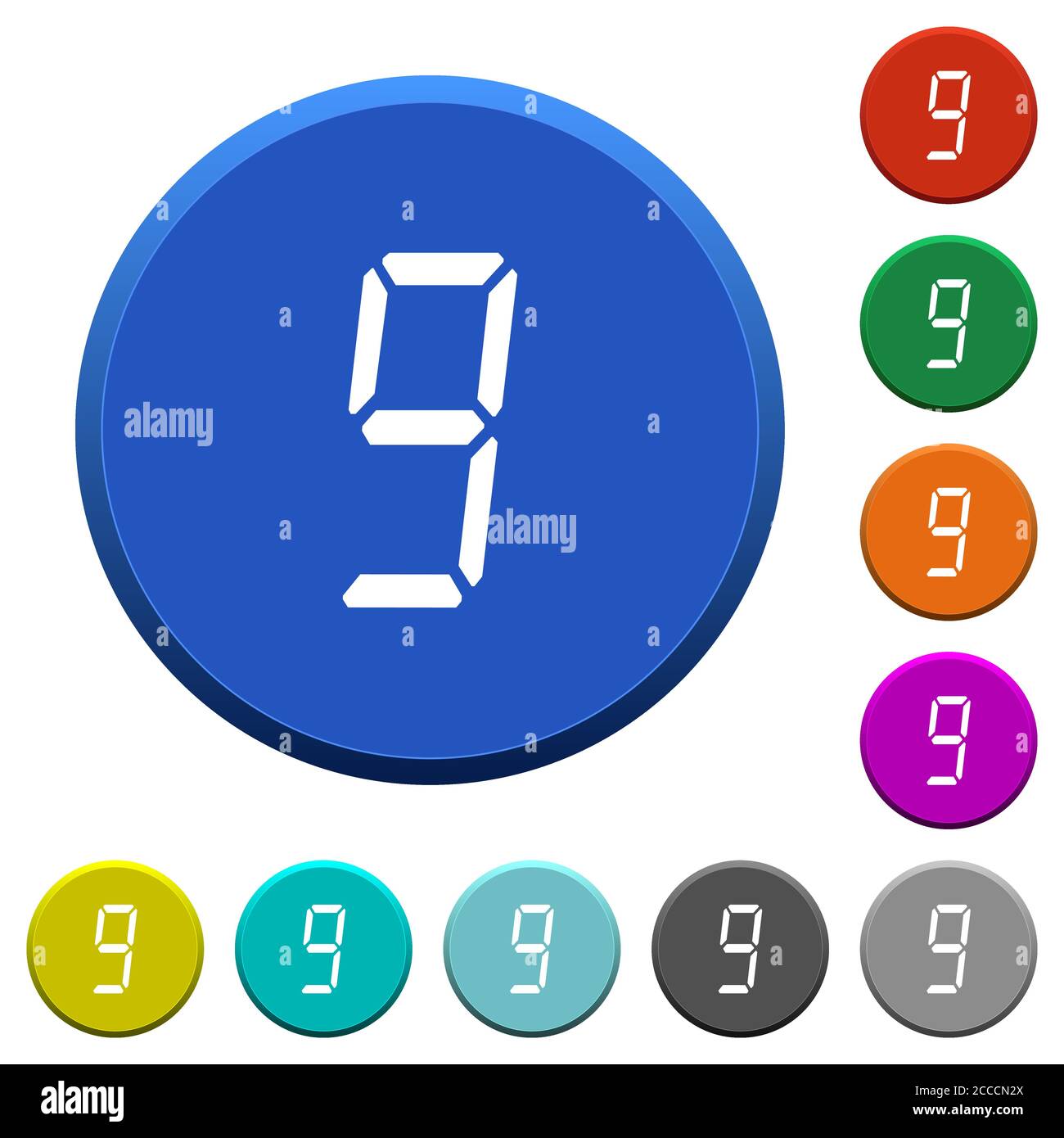 digital number nine of seven segment type round color beveled buttons ...