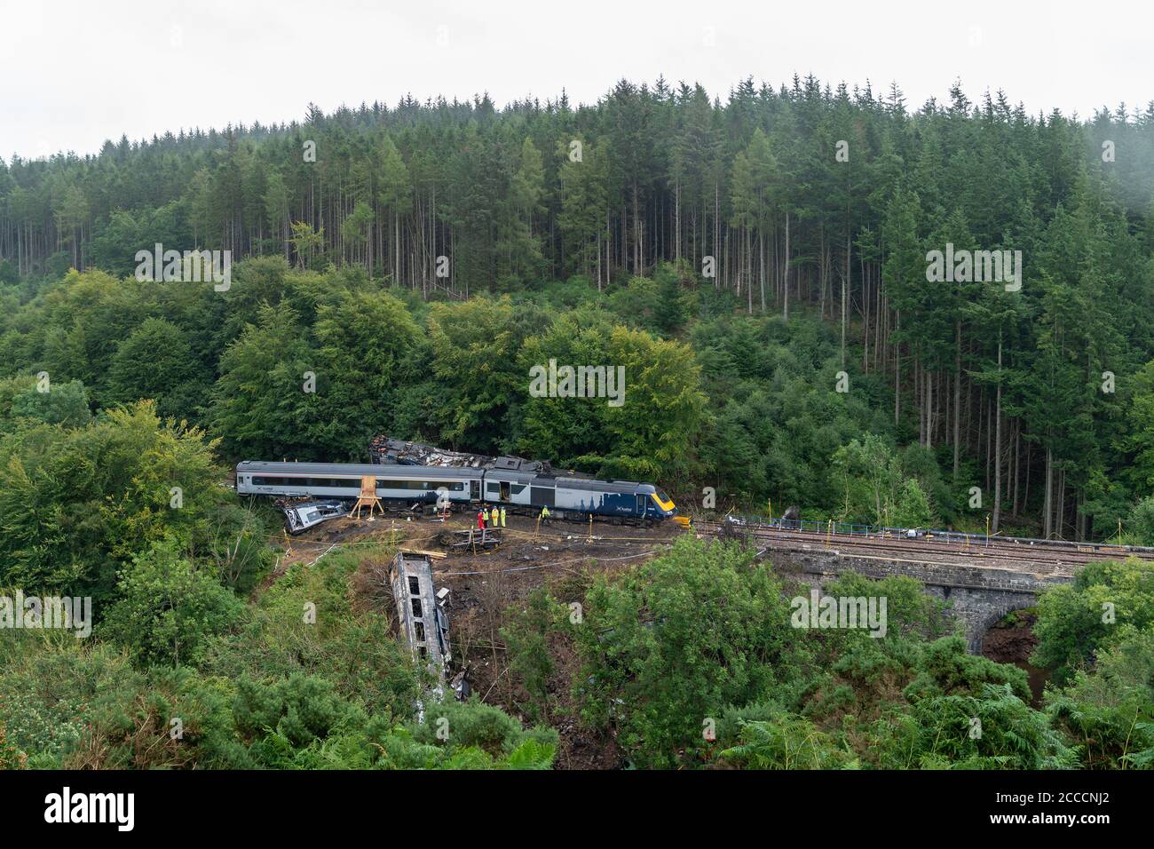 Network Rail Line, Carmont, Stonehaven, Aberdeenshire, UK. 21st Aug, 2020. UK. This is the scene of the derailment of the 0638hrs Aberdeen to Glasgow Service just south of Stonehaven. 3 Person died as a result of the accident on 12 August 2020. Credit: JASPERIMAGE/Alamy Live News Stock Photo