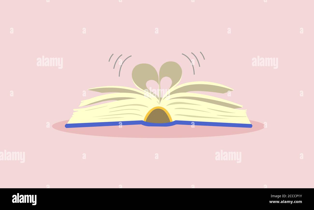 Medium of love. Open the book, make a book sheet in the shape of a heart. Stock Photo