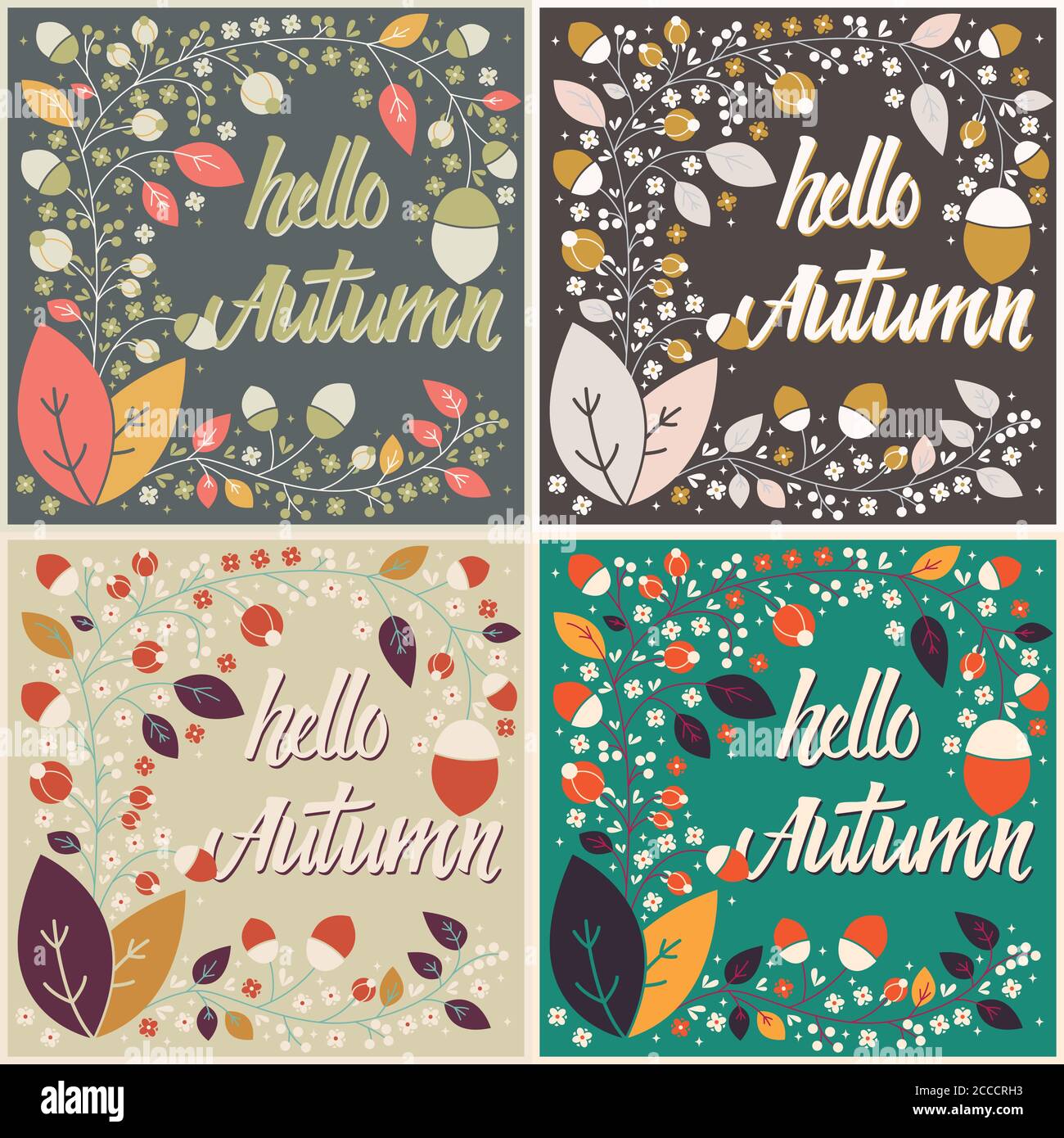 Set of autumn card designs with floral frame and message, vector ...