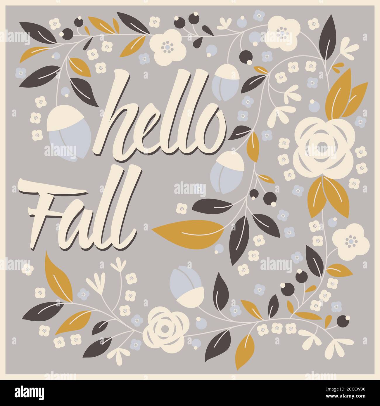 Autumn card design with floral frame and typographical message, vector ...
