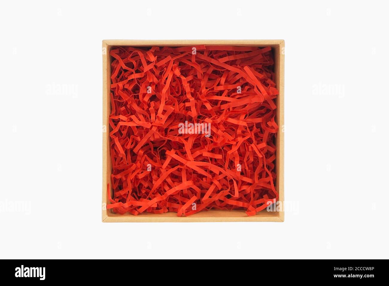 Red Box Fill Square gift box with red filler isolated on white Stock Photo - Alamy