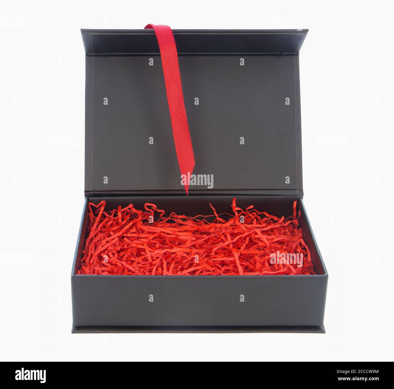 Black gift box red ribbon hi-res stock photography and images - Alamy