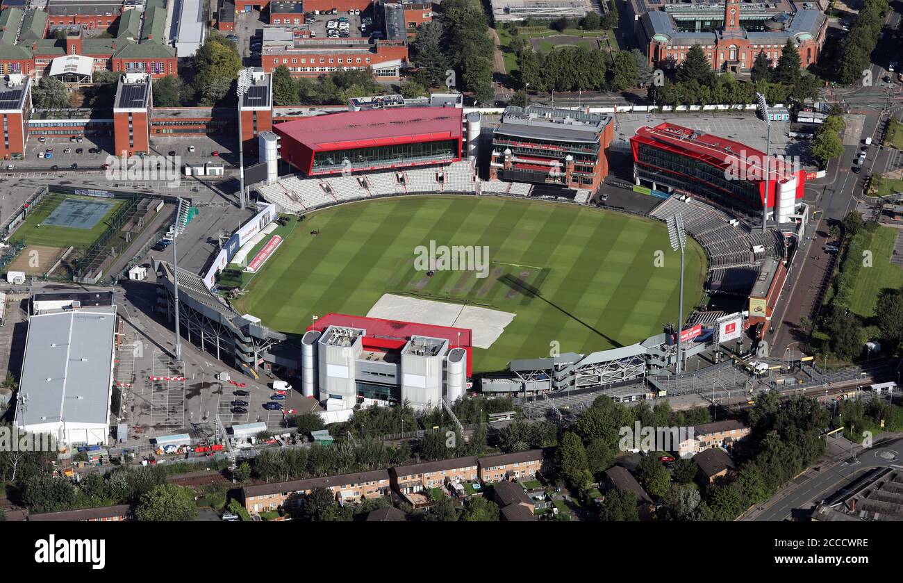 aerial view of Emirates Old Trafford cricket ground, home of Lancashire County Cricket Club Stock Photo