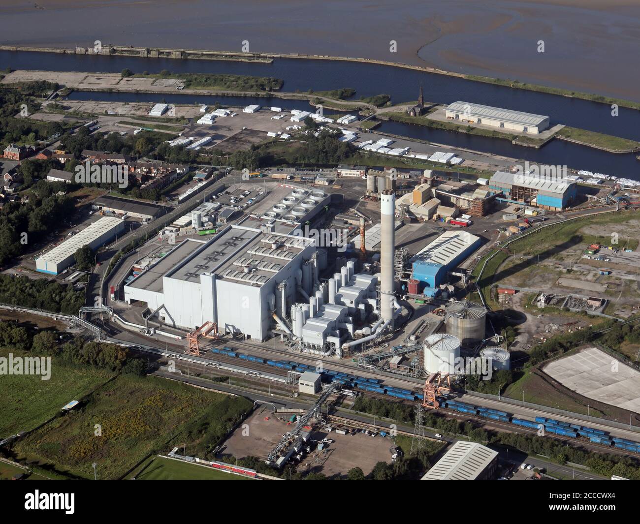aerial view of Runcorn EfW Facility - Viridor,  Incineration plant, Cheshire Stock Photo