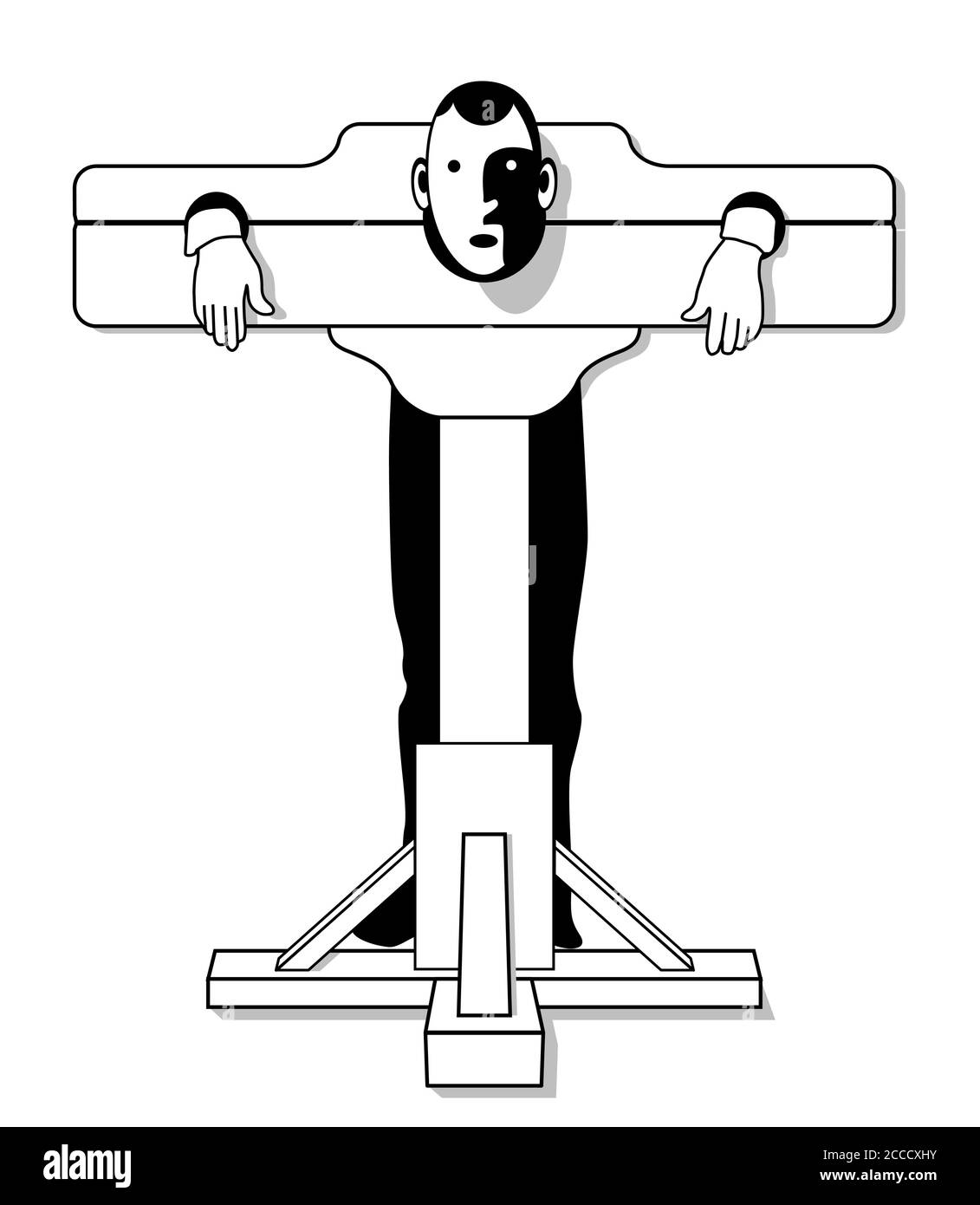 punishment in pillory, humiliation and punishment Stock Vector