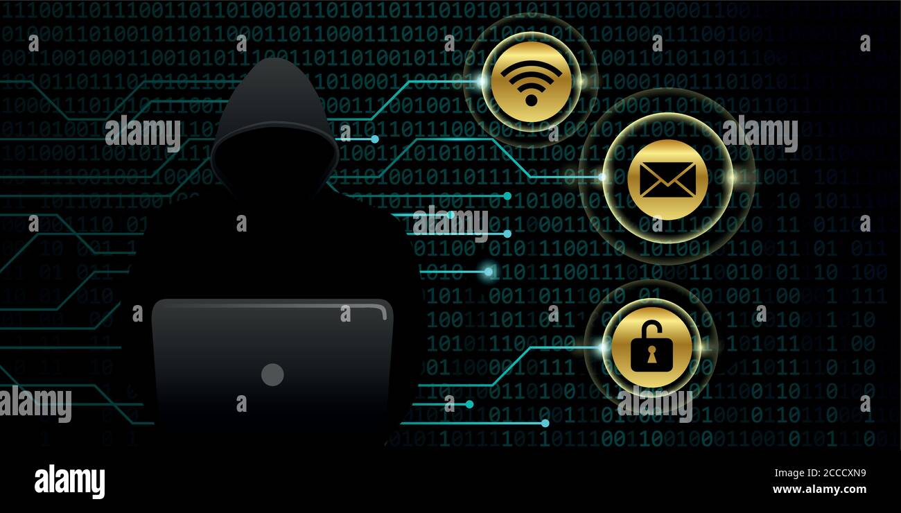 hacker steals digital personal data binary code background vector illustration EPS10 Stock Vector