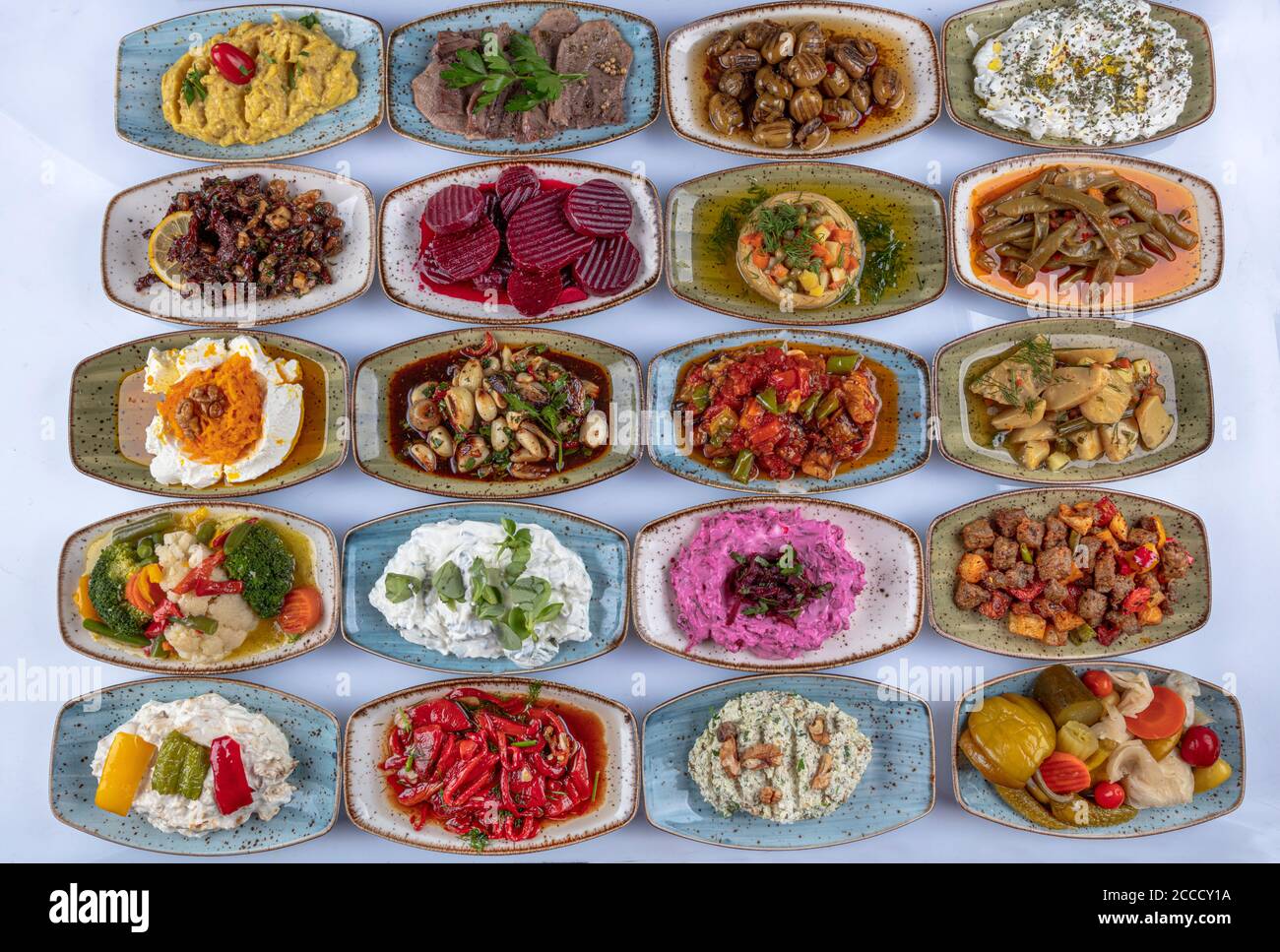 Traditional Turkish and Greek dinner meze table. Turkish Cuisine Cold