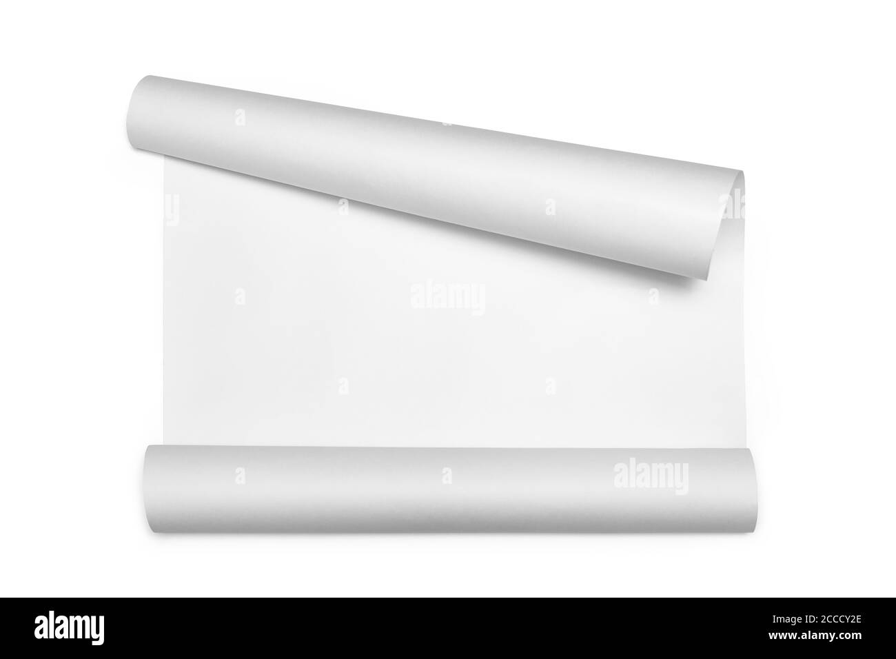 Blank paper scroll isolated on white background, top view Stock Photo
