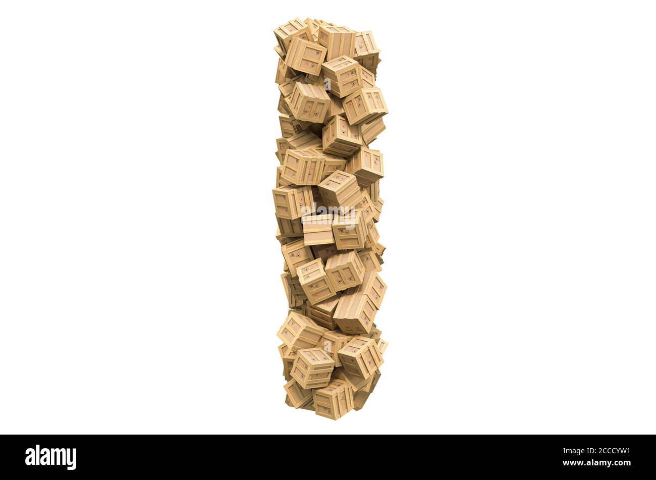 Letter I from wooden boxes. 3D rendering isolated on white background