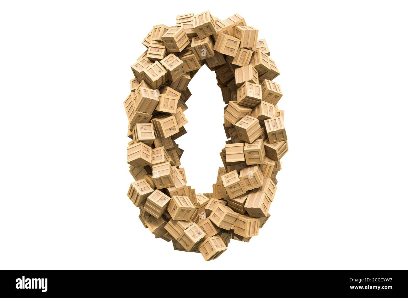 Number 0 from wooden boxes. 3D rendering isolated on white background ...