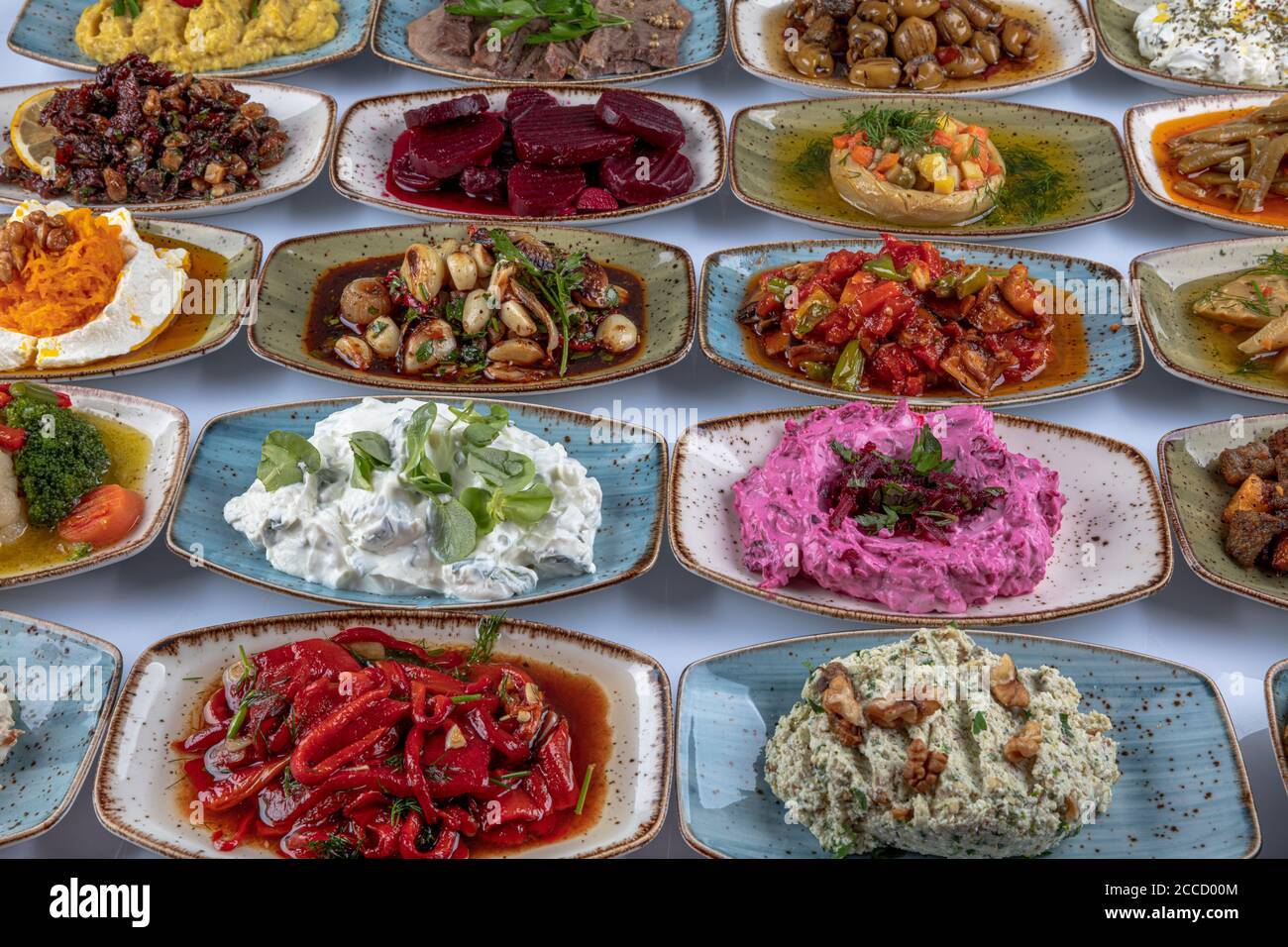Traditional Turkish and Greek dinner meze table. Turkish Cuisine Cold