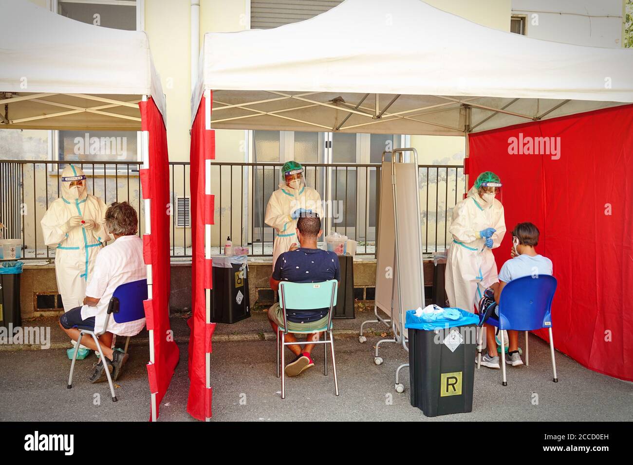 Coronavirus swabs for tourists returning from their holidays abroad. Turin, Italy - August 2020 Stock Photo