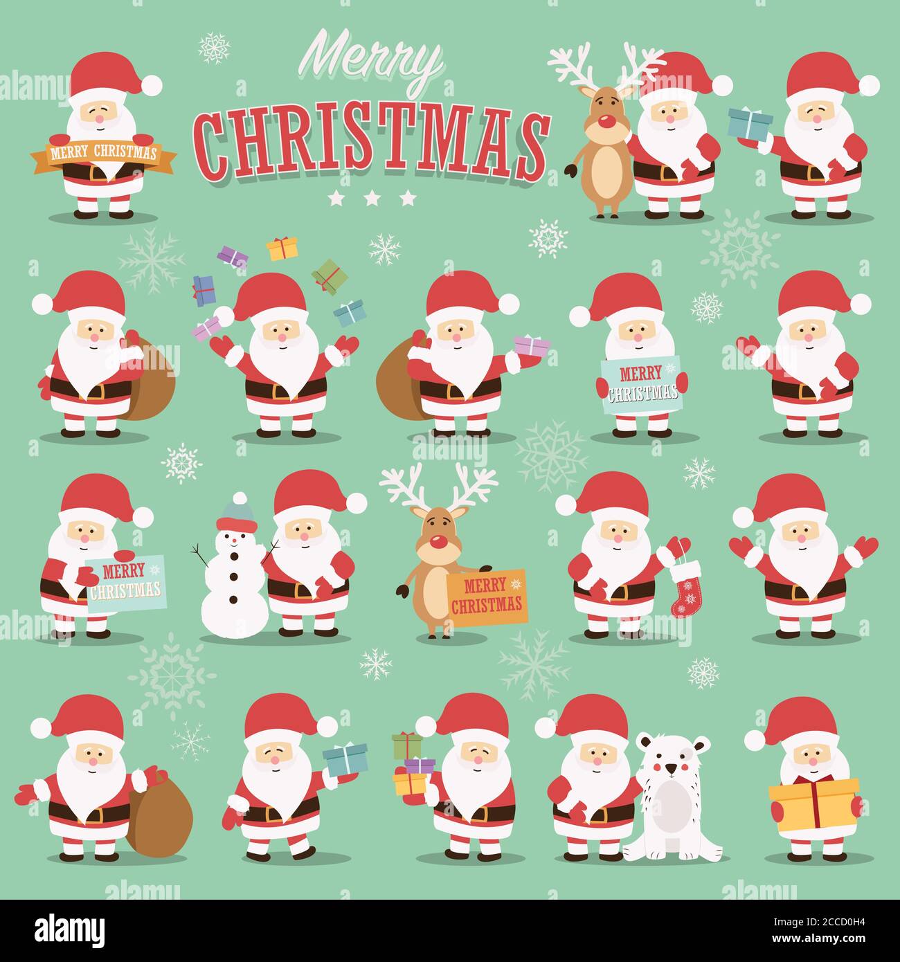 Collection of cute Santa Claus characters with reindeer, bear, snowman ...