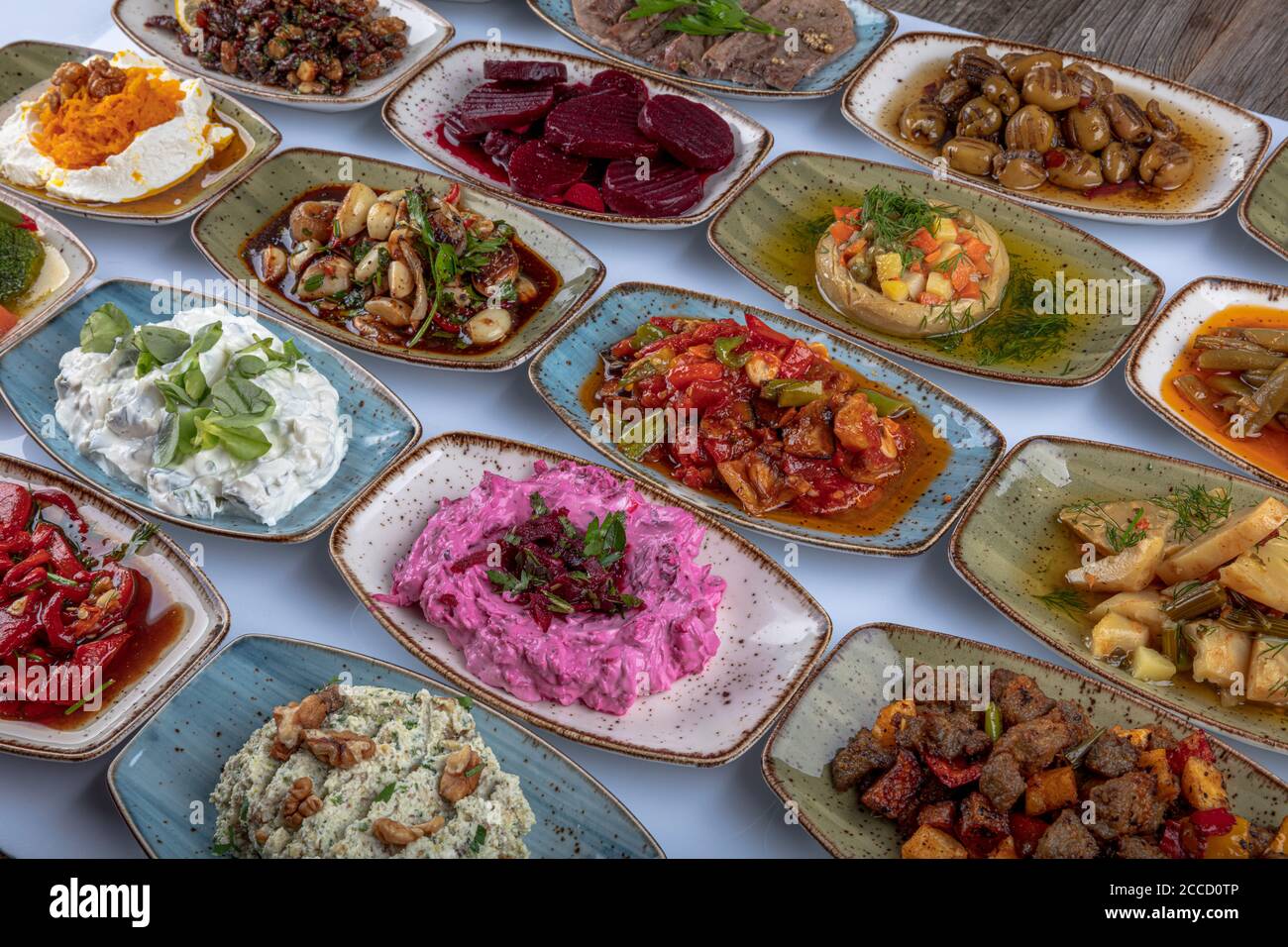 Traditional Turkish and Greek dinner meze table. Turkish Cuisine Cold